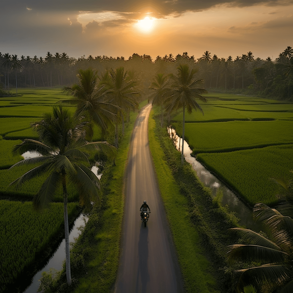 Scootering through the palms trees in Bali