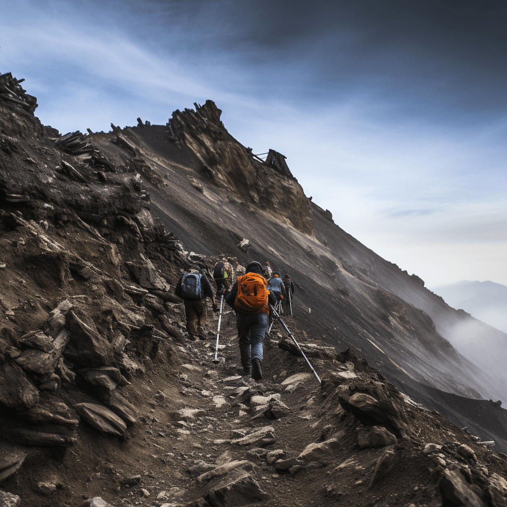 hikers on acatenango volcano