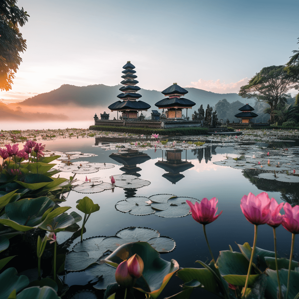 bali water temple at sunrise