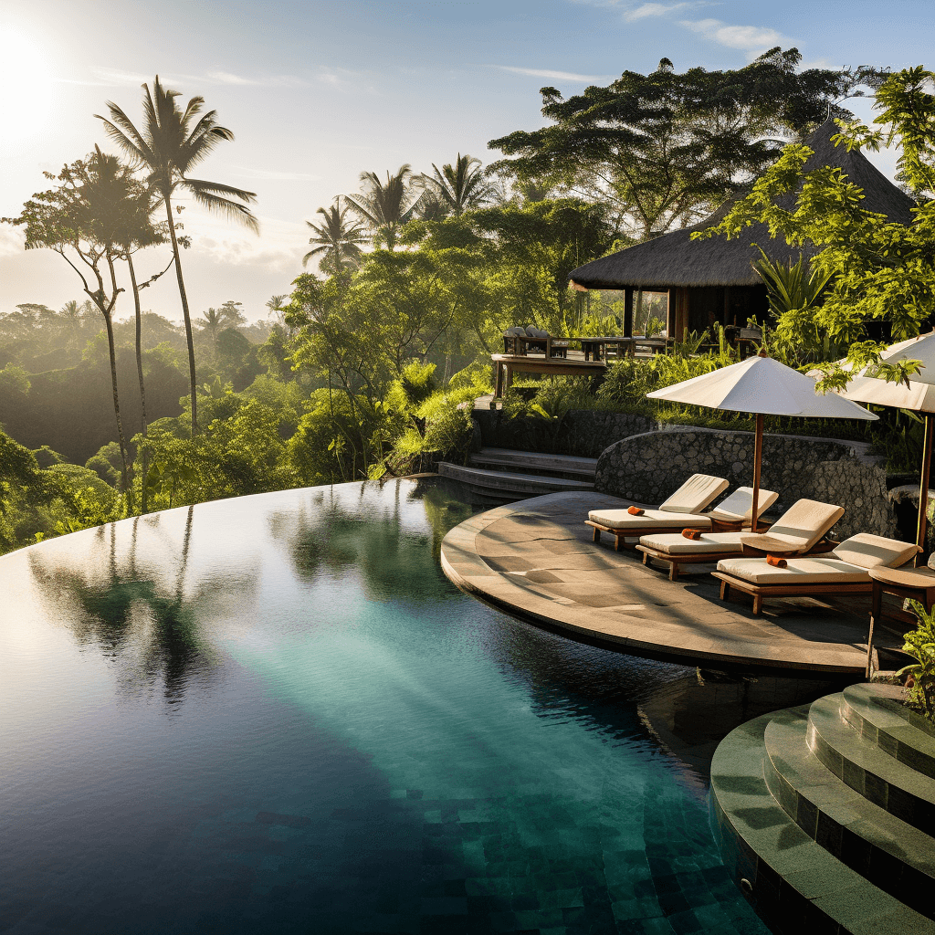 Relaxing in the pool at sumbekima hill retreat bali