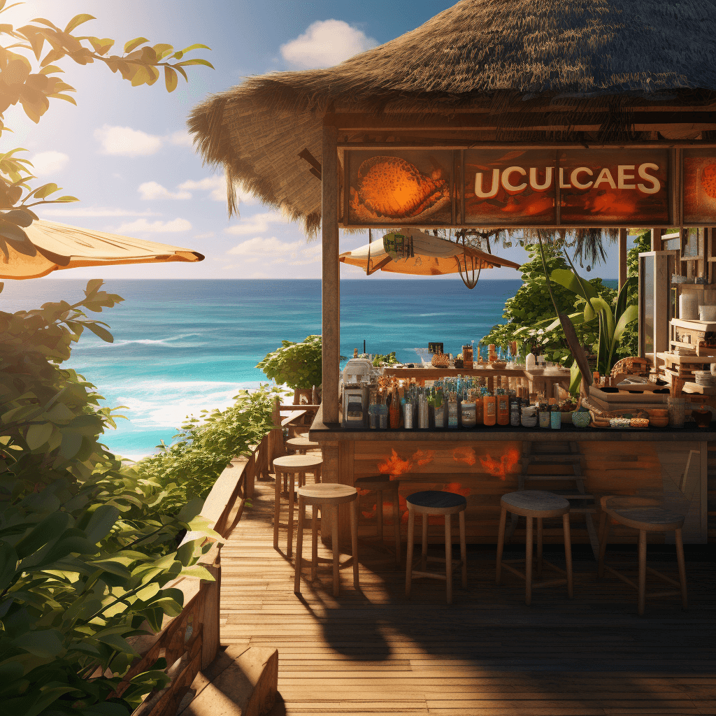 Vibrant, relaxed tropical cafe atmosphere