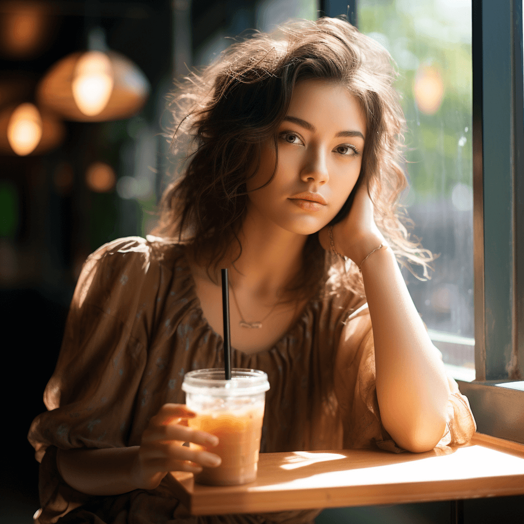 girl sitting near a window drinking vietnamese iced coffee in saigon