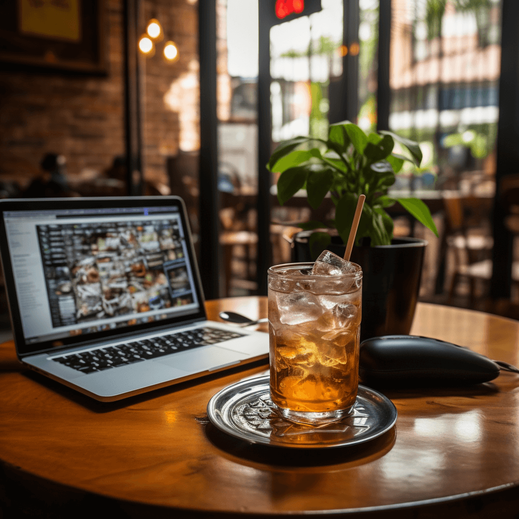 Laptop and iced coffee from The Coffee Shop ho chi minh city district 1