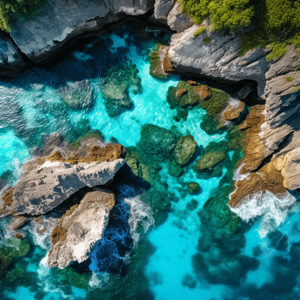 Blue lagoon cliff on nusa ceningan indonesia