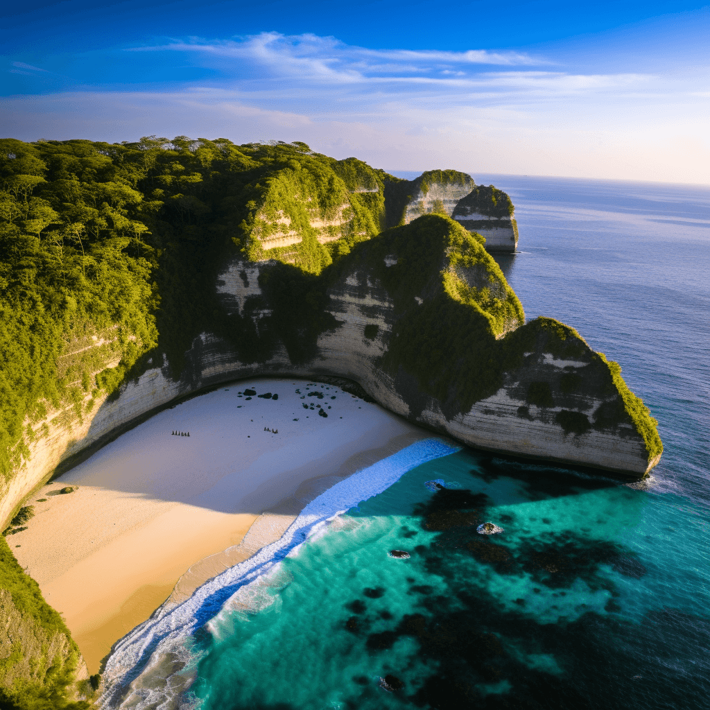 Kelingking beach drone shot in Nusa Penida Indonesia