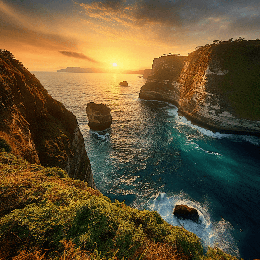 Golden hour views from cliffs in nusa penida