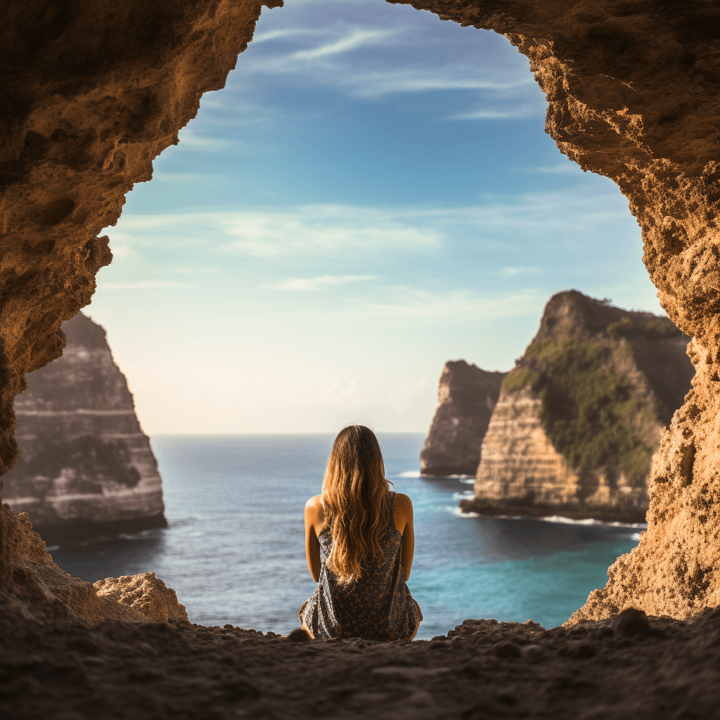 Girl at broken beach in nusa penida indonesia