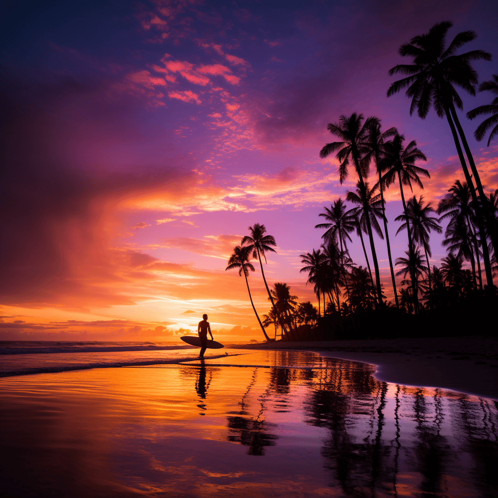 uluwatu surfer at suluban beach sunset