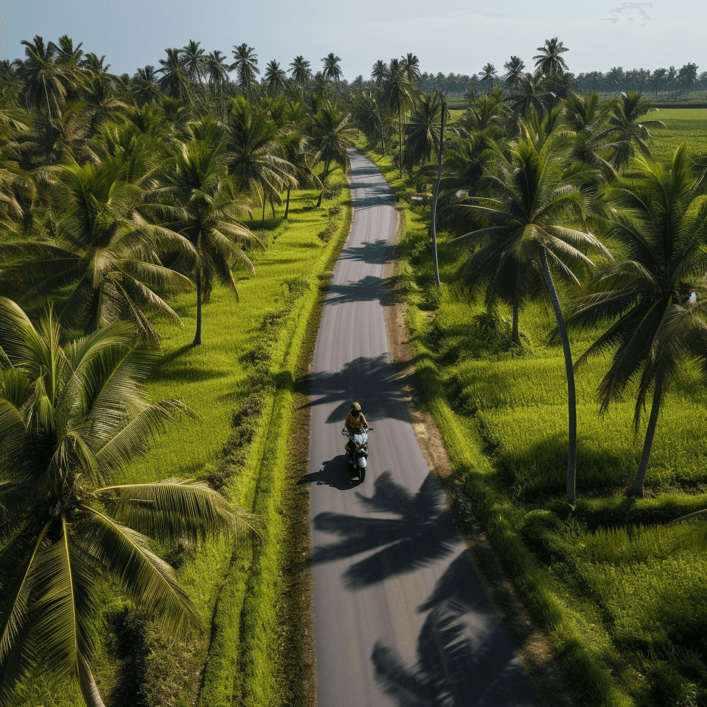 Motorbiking through Siargao island with palm trees