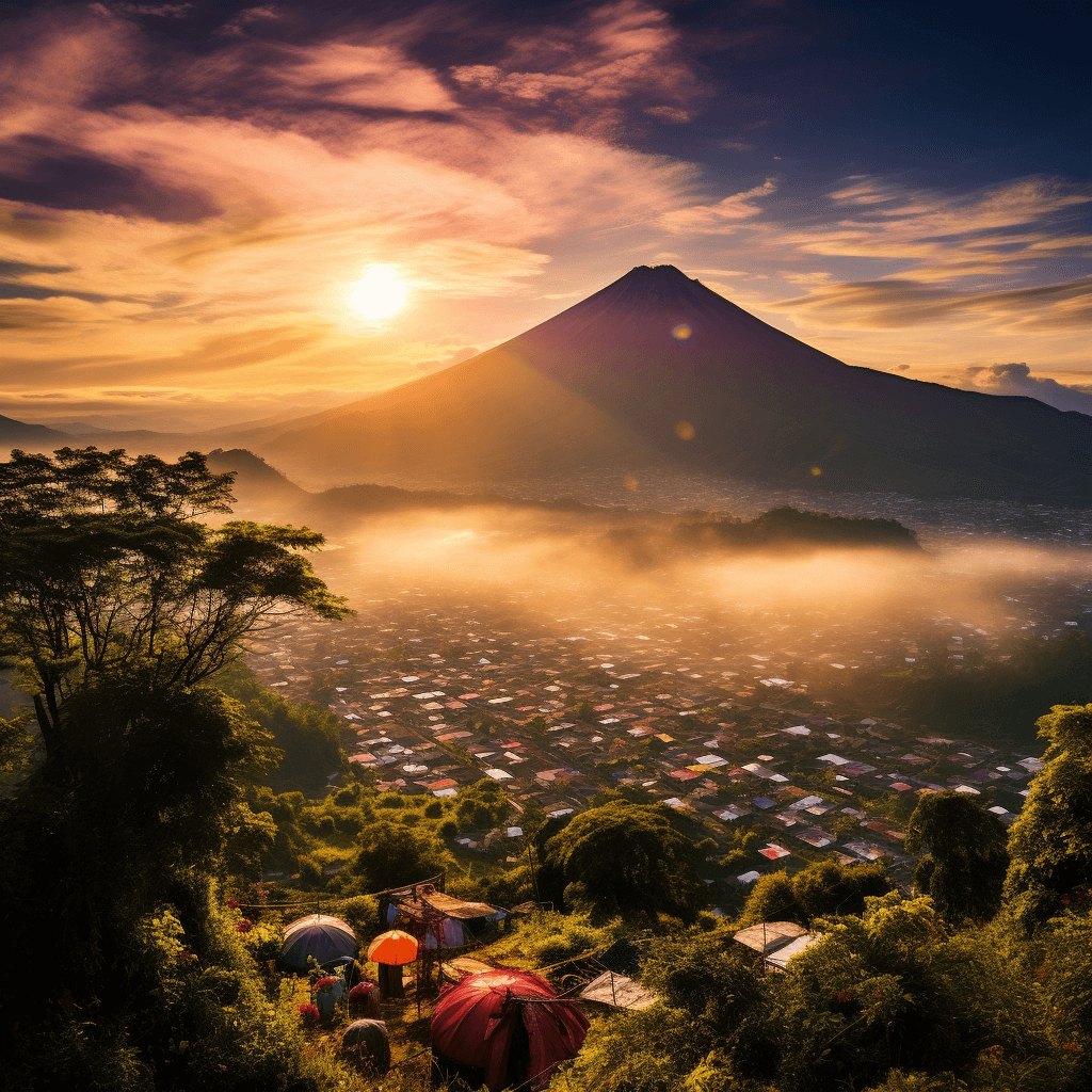sunrise over volcan agua in guatemala