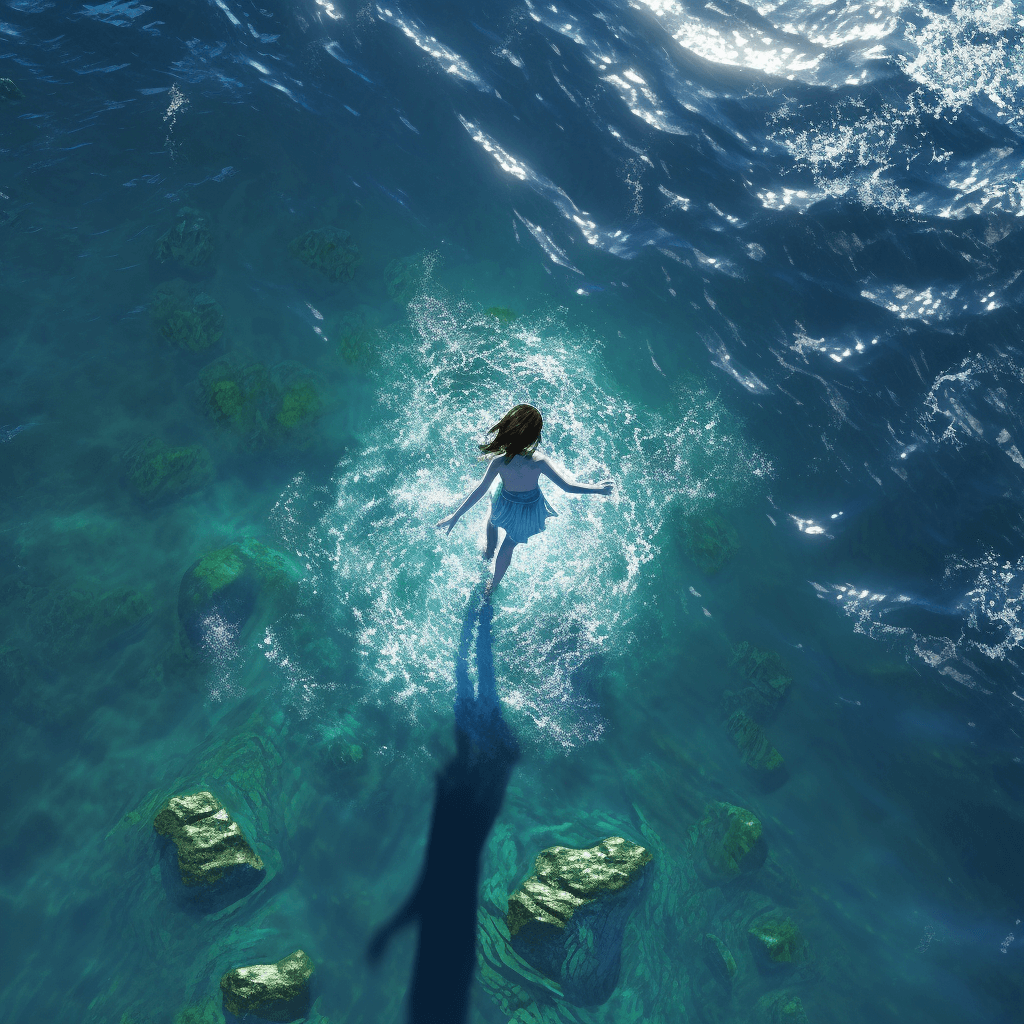 girl jumping into blue water on siargao at sugba lagoon