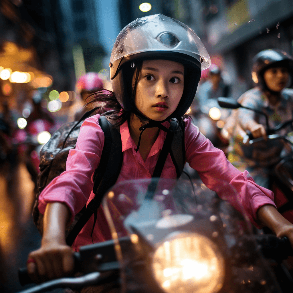 Girl on scooter in ho chi minh vietnam