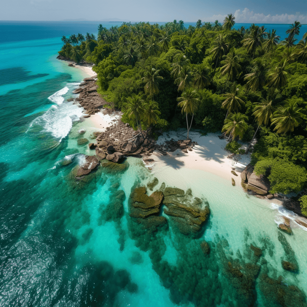 Aerial photography from a drone overlooking a remote tropical island paradise