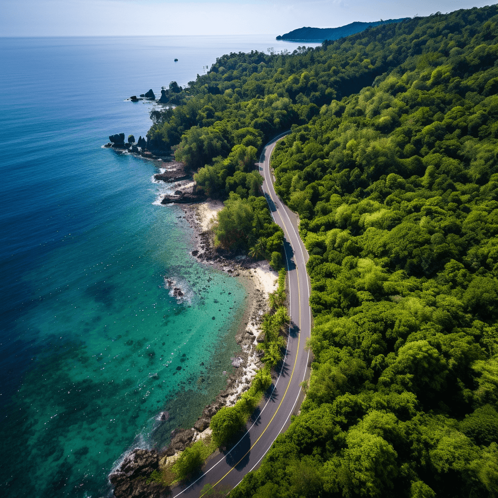 The winding road around Nui Bay Beach on Koh Lanta