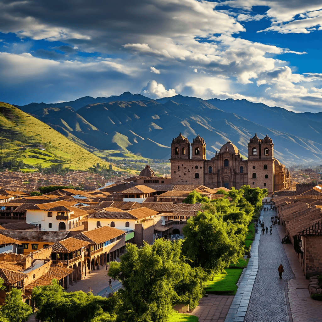 Breathtaking panorama of Cusco (Peru) from a high vantage point
