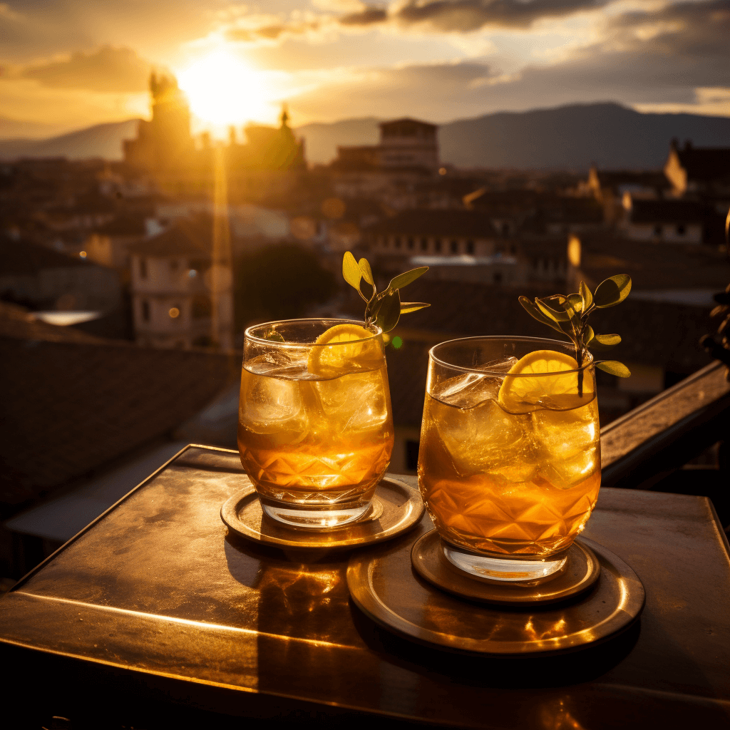 sunset cocktail photo at Limbus rooftop bar overlooking Cusco, Peru