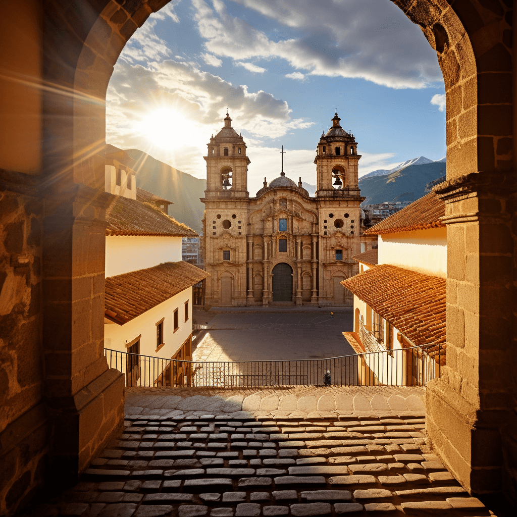 A superbly clear and vivid photograph of the Spanish colonial church Iglesia de Santo Domingo in Cusco, Peru