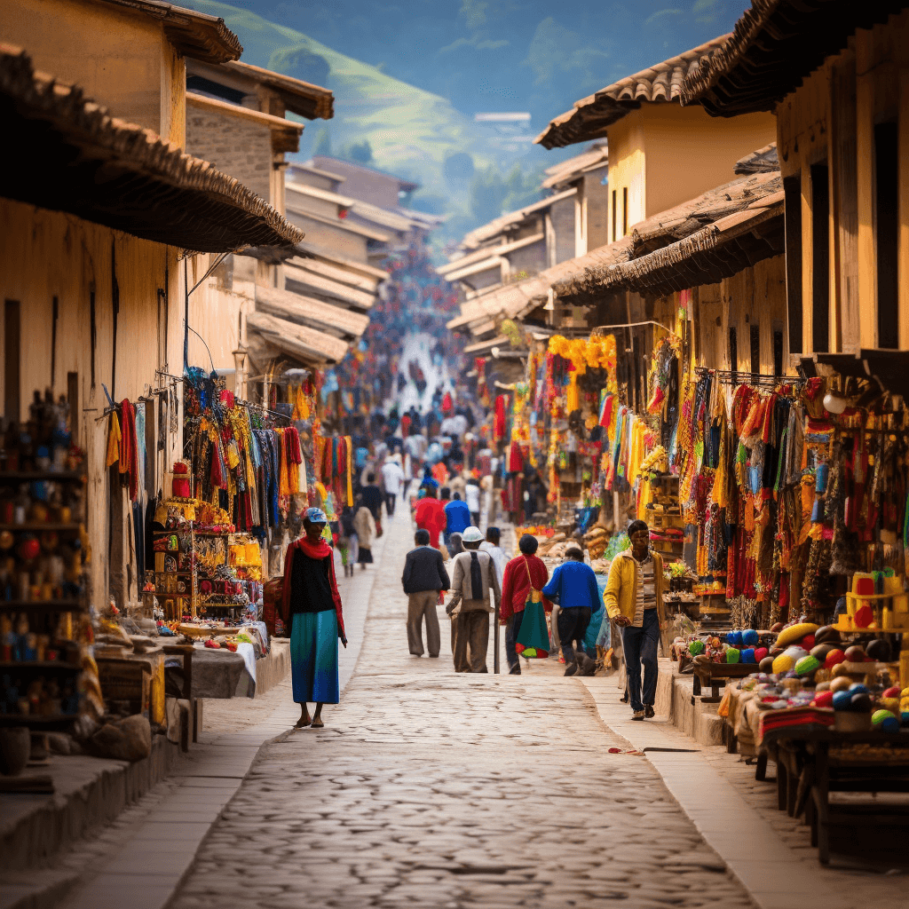 photo of the lively San Blas artisan market in the old neighborhood of Cusco, Peru