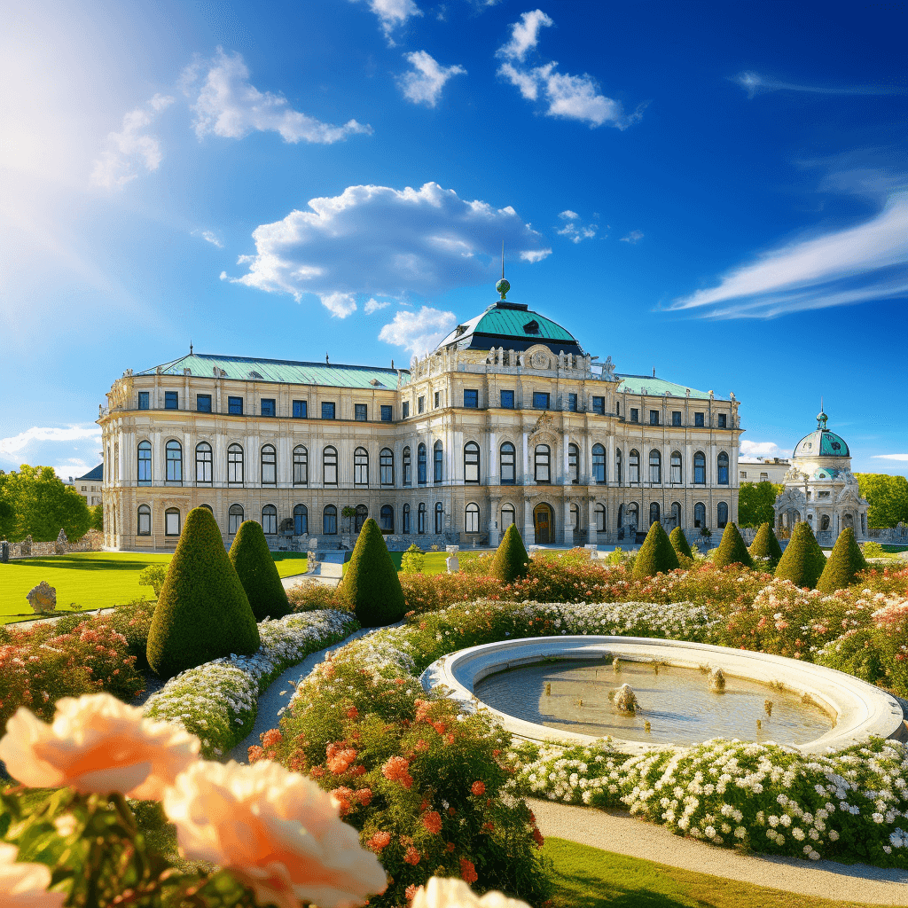 Stunning photo capturing Vienna's majestic Belvedere Palace on a sunny day.
