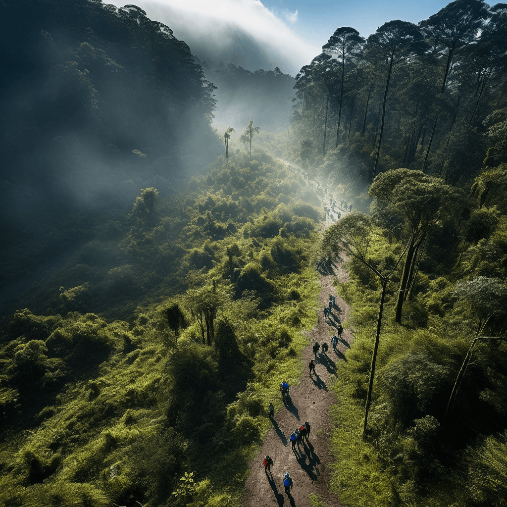 a large group of about 25 hikers