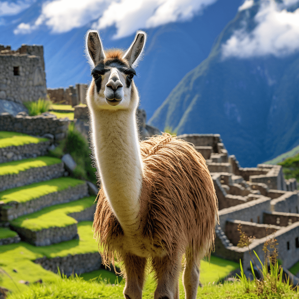 lama at machu picchu