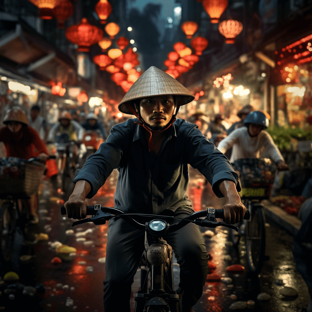 Man on bicycle in ho chi minh Vietnam