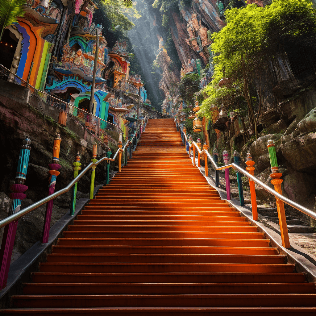 on the stairs at the batu caves