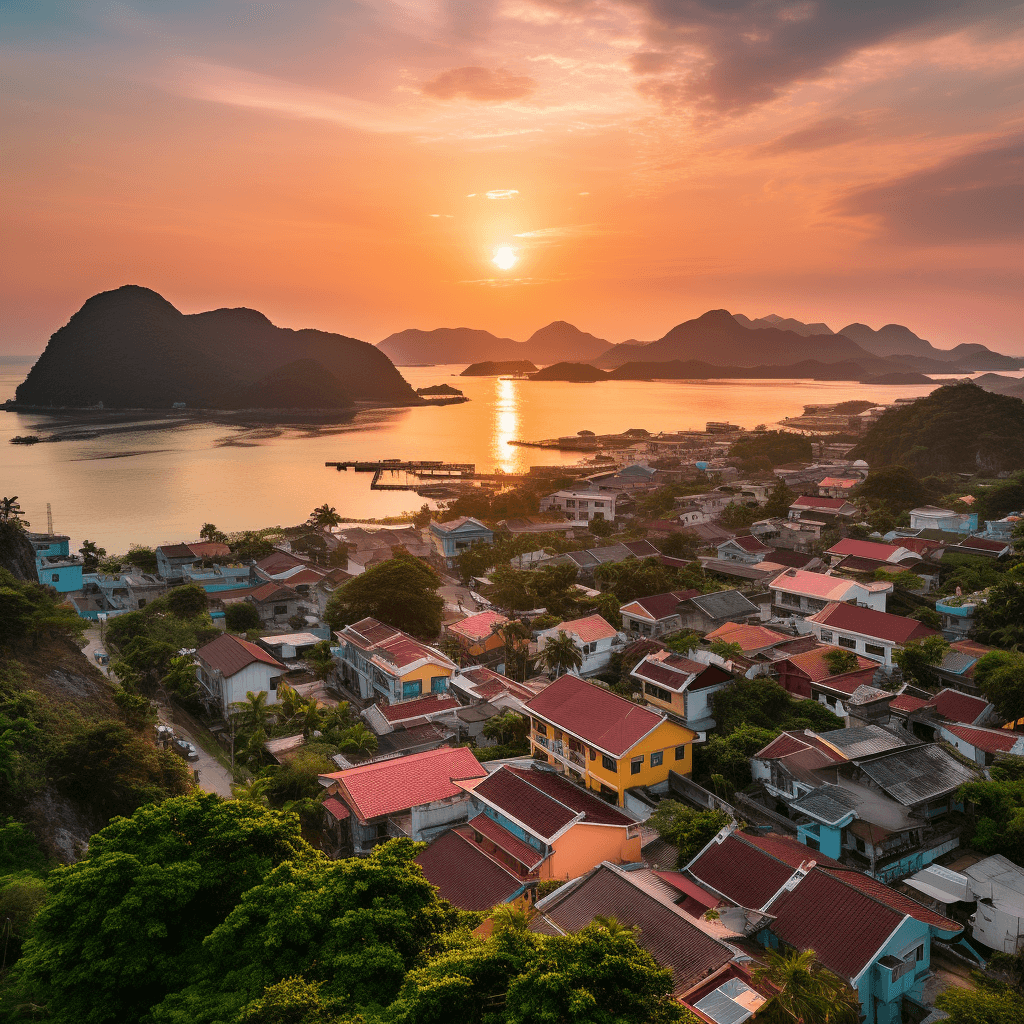 sunset over cat ba town vietnam