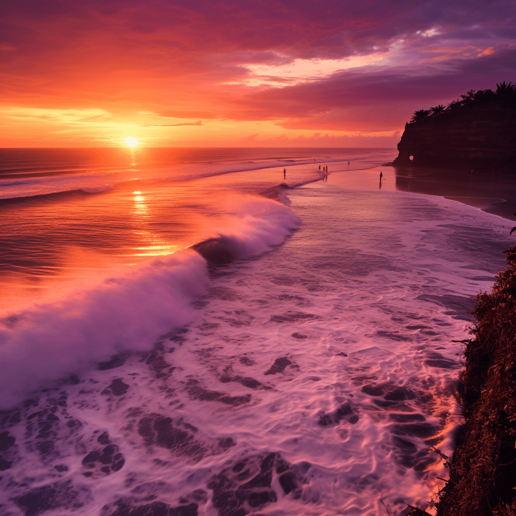 sunset in uluwatu surfing