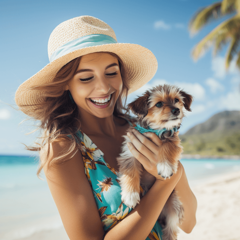 Tulum Mexico girl holding a Puppy