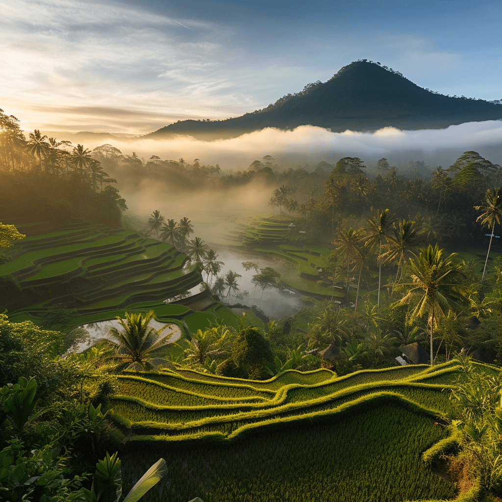 View of Mount Agung from Bukit Cinta Viewpoint Bali