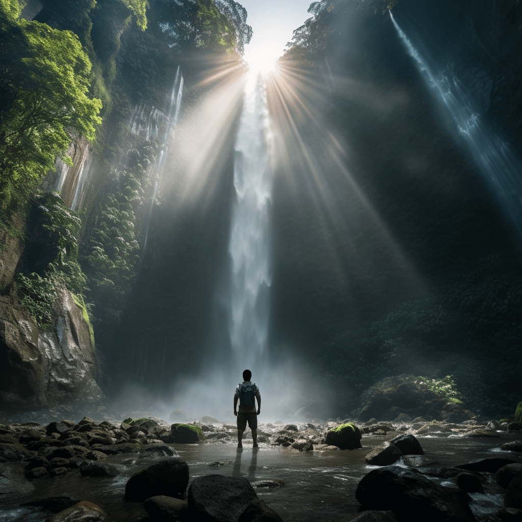 Man at Tiu kelep waterfall indonesia