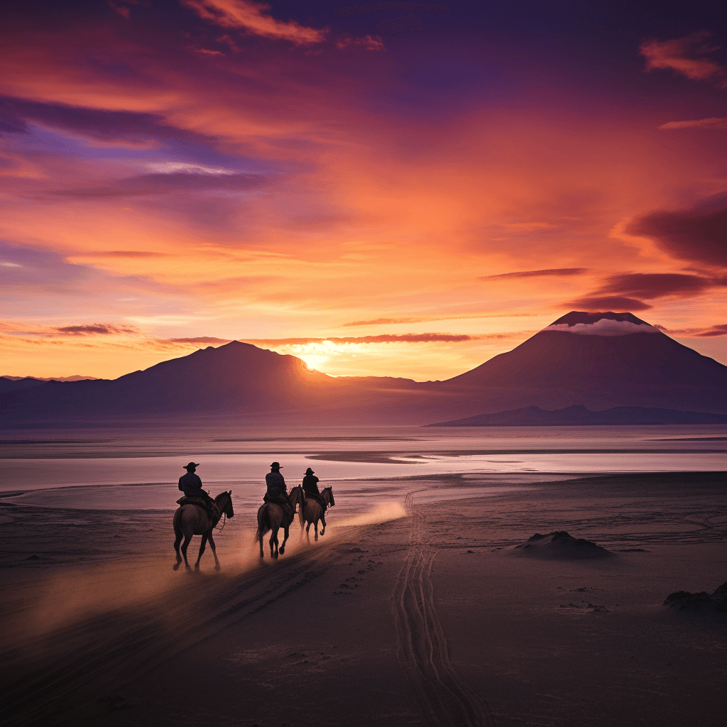 Horses crossing the desert to Mt. Bromo